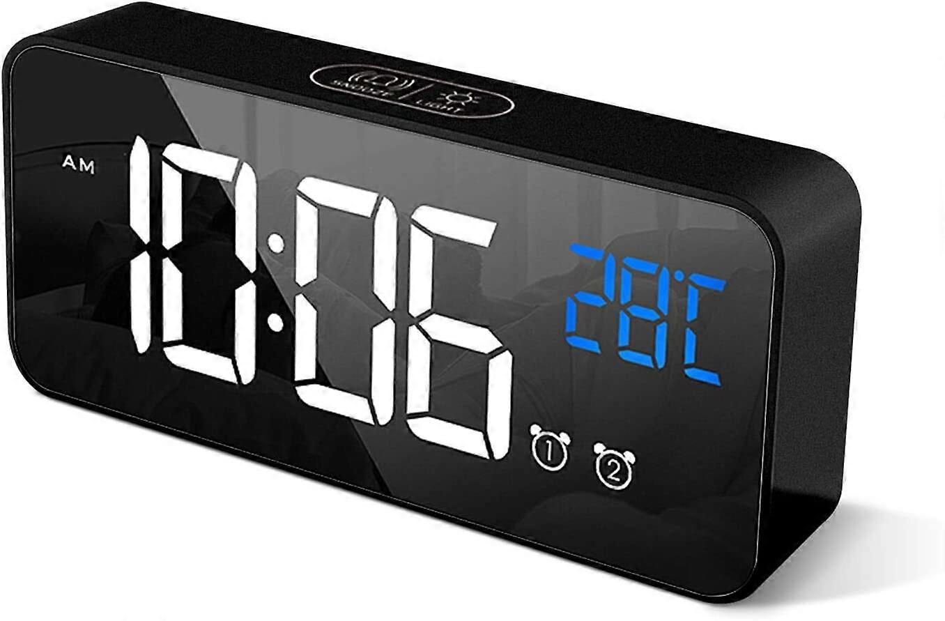 HOMVILLA Digital Alarm Clock with Large LED Temperature Display, Portable Mirror Alarm with Dual Sleep Sleep Time 4-Level Adjustable Brightness Dimmer