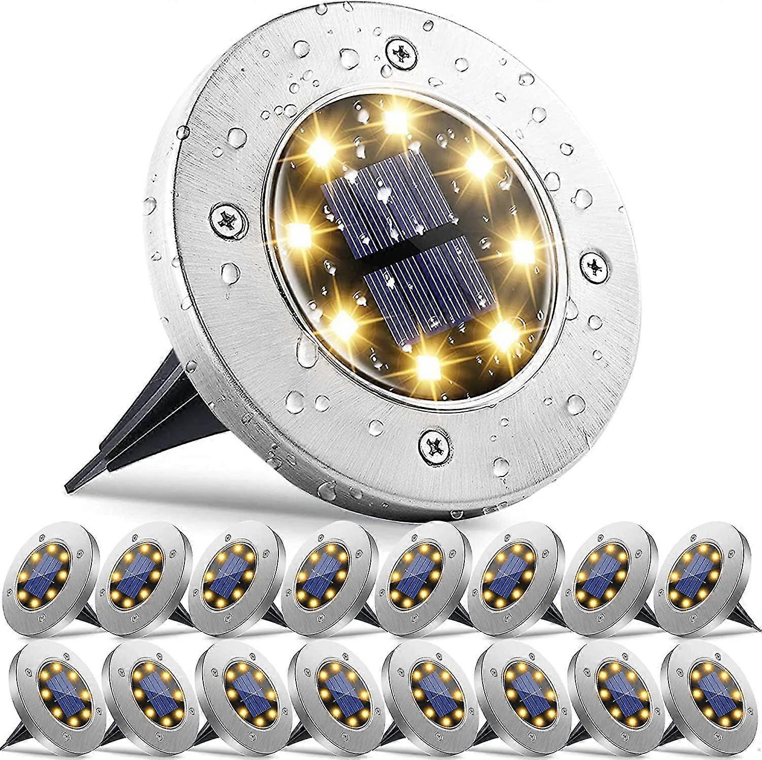 ソーラーグランドライト、16パックソーラーガーデンライト、屋外ソーラーディスクライト防水Ledグラウンドライト、通路、庭、デッキのための風景ライト