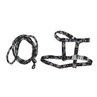 Juego de arnés y correa ajustables para gatos para caminar - Diseño de flores negras de estilo japonés