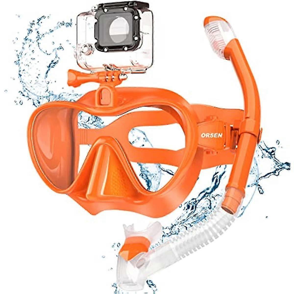 Dry Snorkel Set For Adults With Camera Mount Anti-fog Panoramic Wide View Scuba Snorkel Mask Diving Mask With Dry Top Snorkel Adjustable Strap Snor
