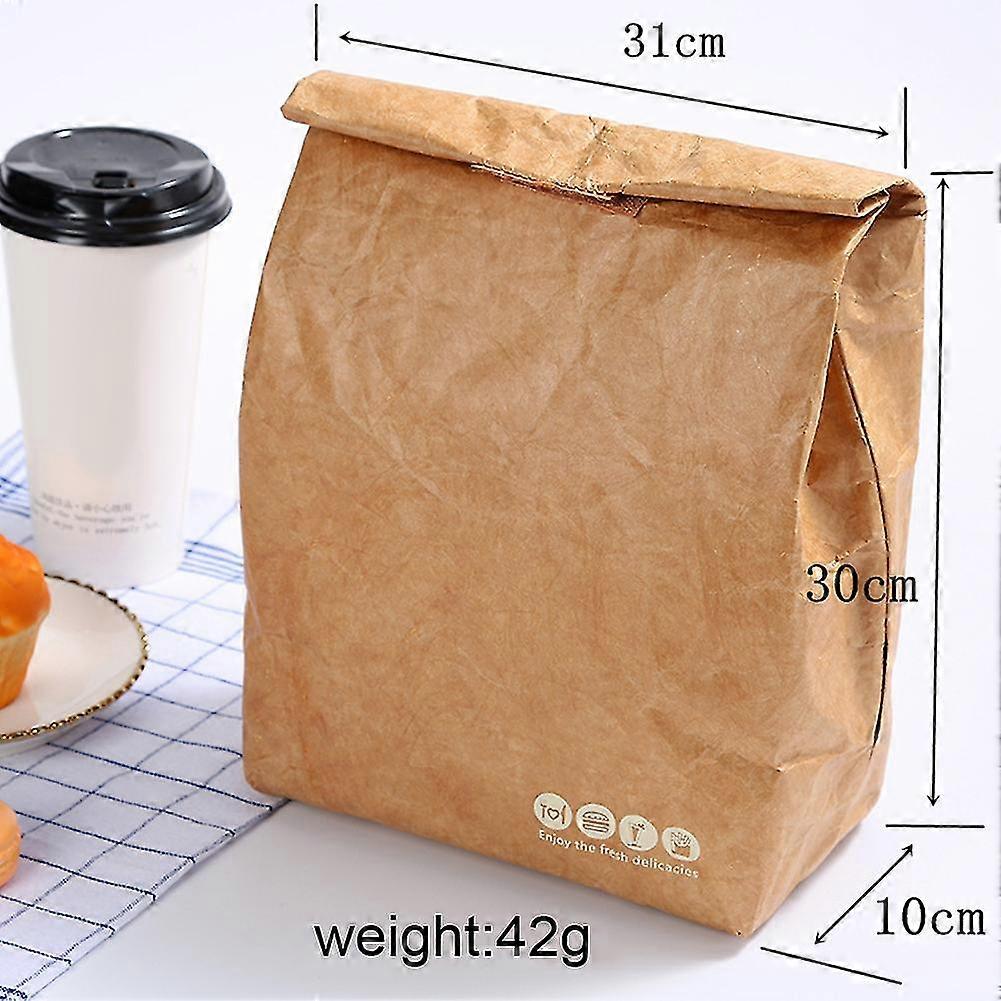 Lunch Bag Kraft Paper Bag Reusable Insulated Thermal Lunch Bag Snack Cooler Picnic Container