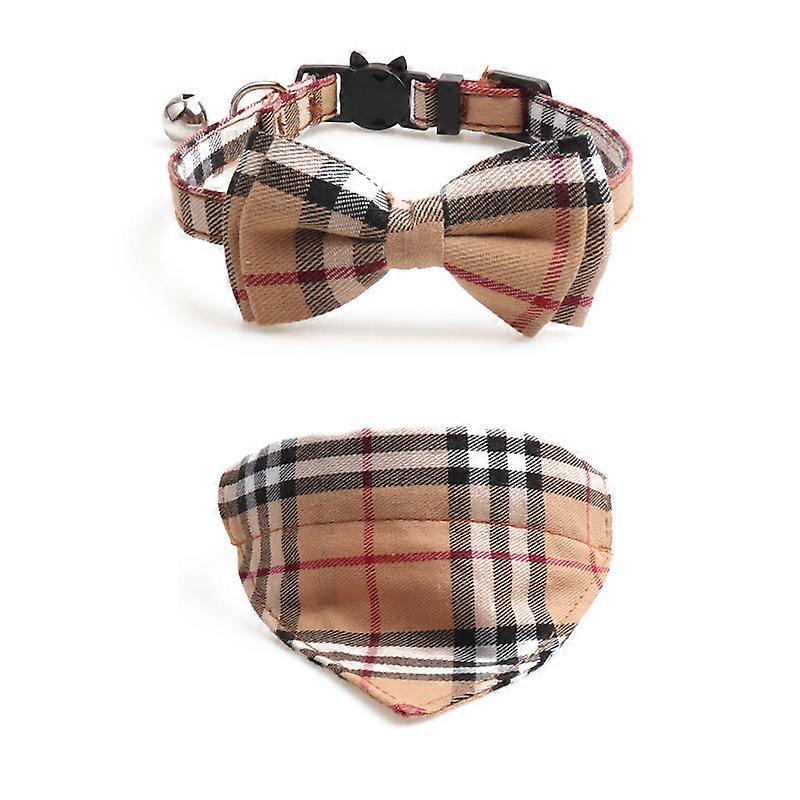 Stylish British Check Design Pet Collar Set for Dogs and Cats
