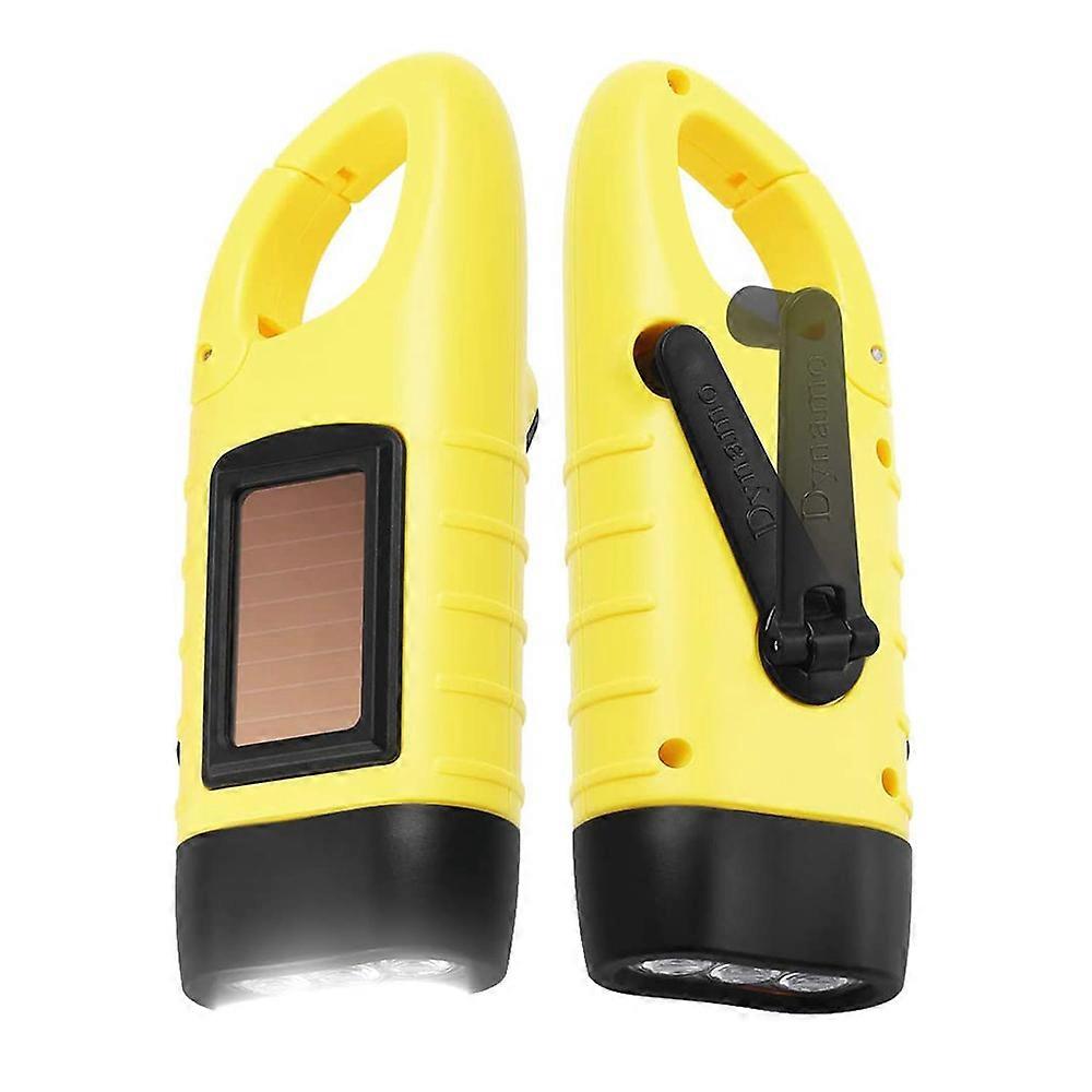 Hand Crank Solar Powered Flashlight, Emergency Rechargeable LED Flashlight, Survival Flashlight, Quick Snap Carbiner Dynamo Flashlight Torch for Outdo