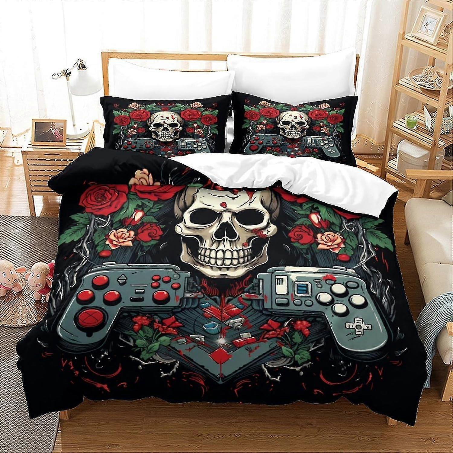 o4387 Bed Sheets Human Skeleton Bedding 3 Piece Set 3D Duvet Cover with Pillowcases Bedding Set with Zipper Closure Hypoallergenic Soft Microfiber Qui