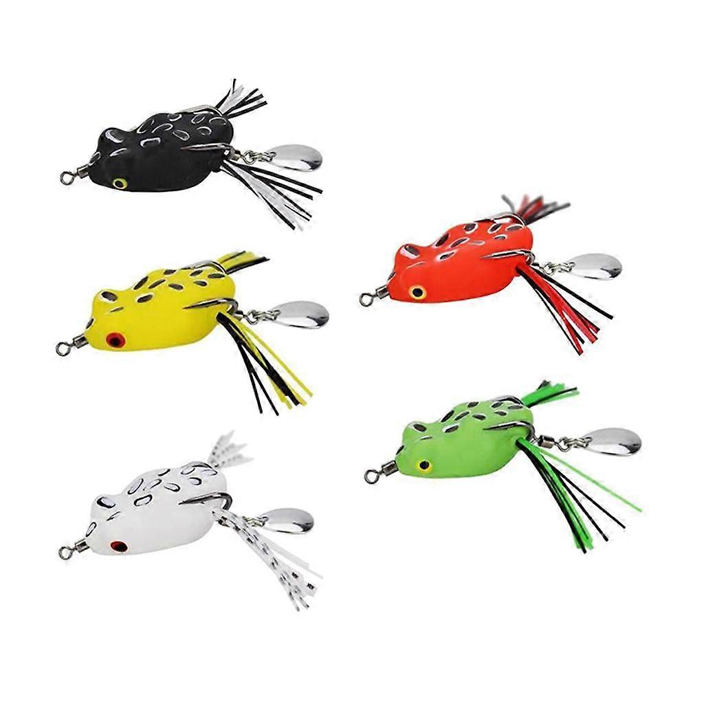 5pcs Soft Fishing Artificial Bait Ray Frog with Treble Hook Sequins Tail