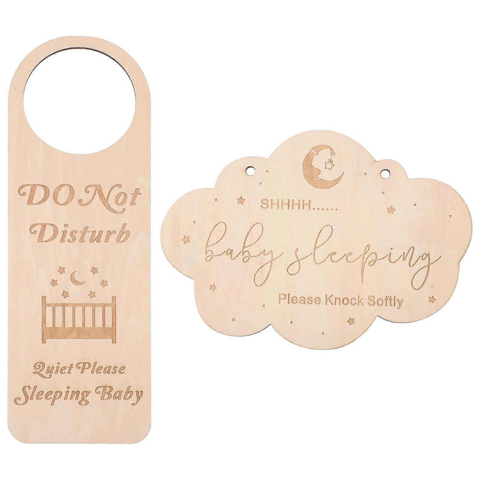 2 Pcs Sign Front Door Nursery Sleeping Sign Do Not Disturb Door Hanger Sign Do Not Disturb Baby Sign Nursery Hanging Plaque