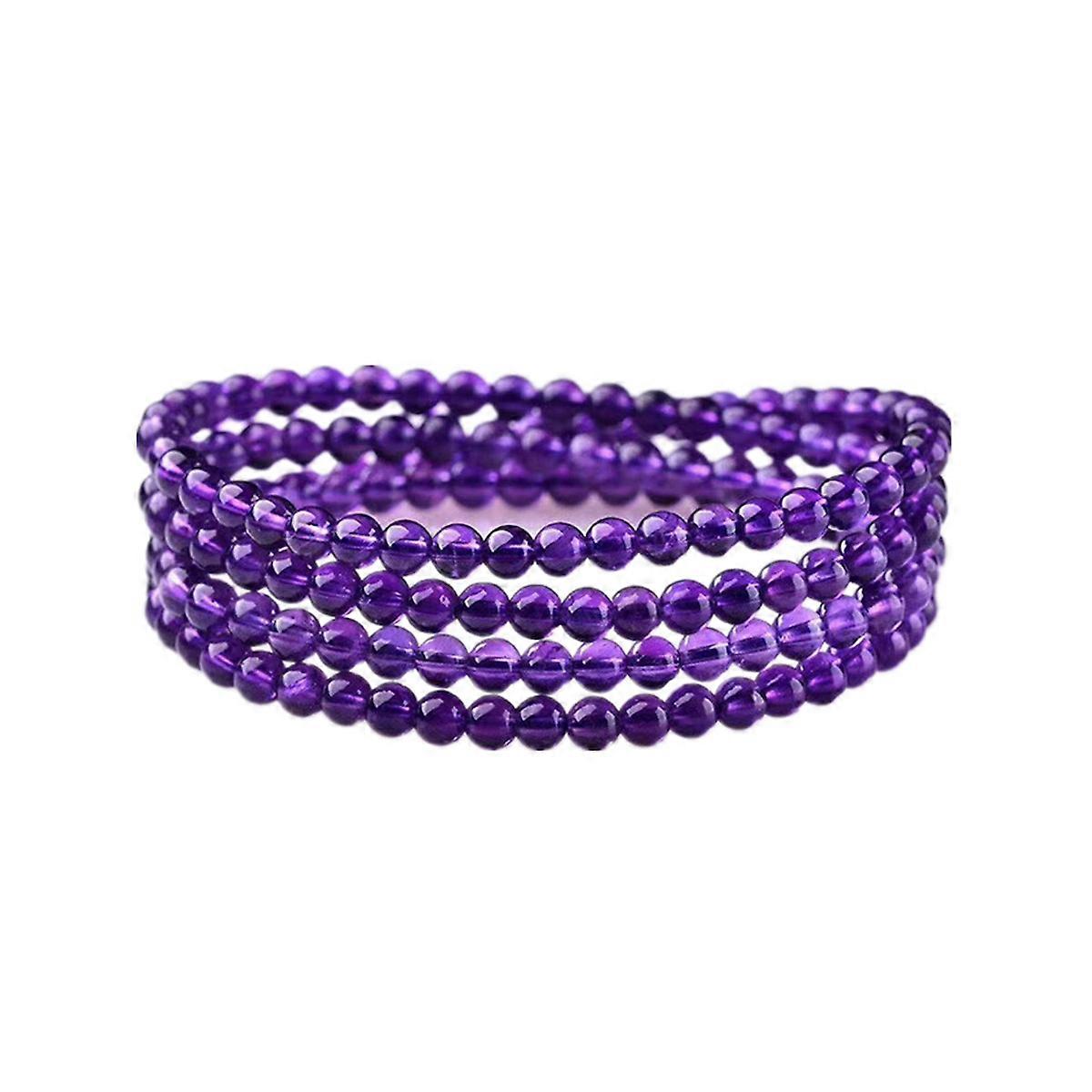 4mm Amethyst Beads Bracelet 4 Row Stretch Charm Bangle for Women