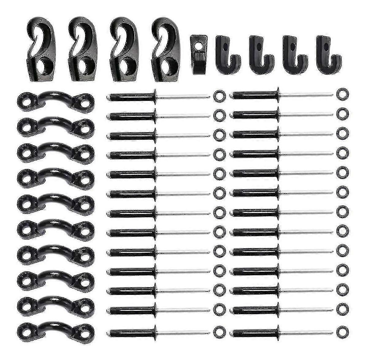 Deck Rigging Accessories With Hook And Loop, Kayak Accessories Kit With Rivet Washers J-hook Elastic Rope Buckle C-buckle (black) (45pcs)