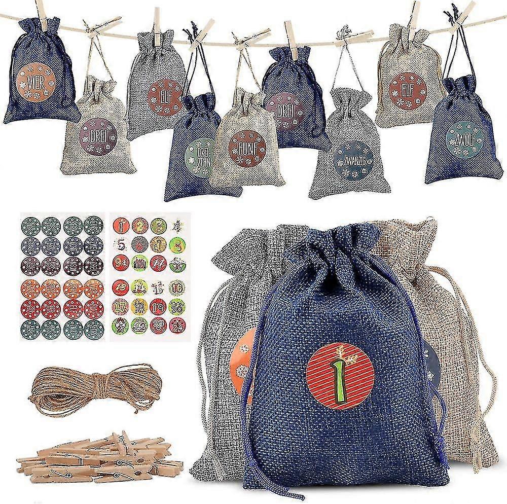 24 Advent Calendars To Fill, Christmas Gift Bags, Cloth Bags With 1-24 Advent
