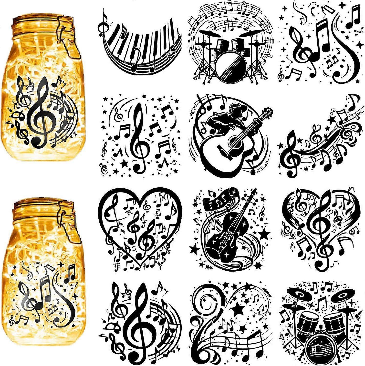 PVC Lamp Film for DIY Colorful Light Hanging Lamp Frosted Glass Jar Musical Note 100x90mm 12 style 1pc/style 12pcs/set