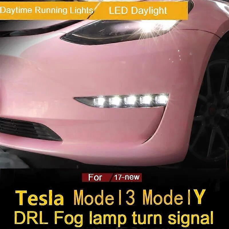 Car Flashing 1 Set For Tesla Model 3/Y 2017-2019 2020 2021 2022 Car DRL Daytime Running Lights LED Daylight Fog lamp turn signal