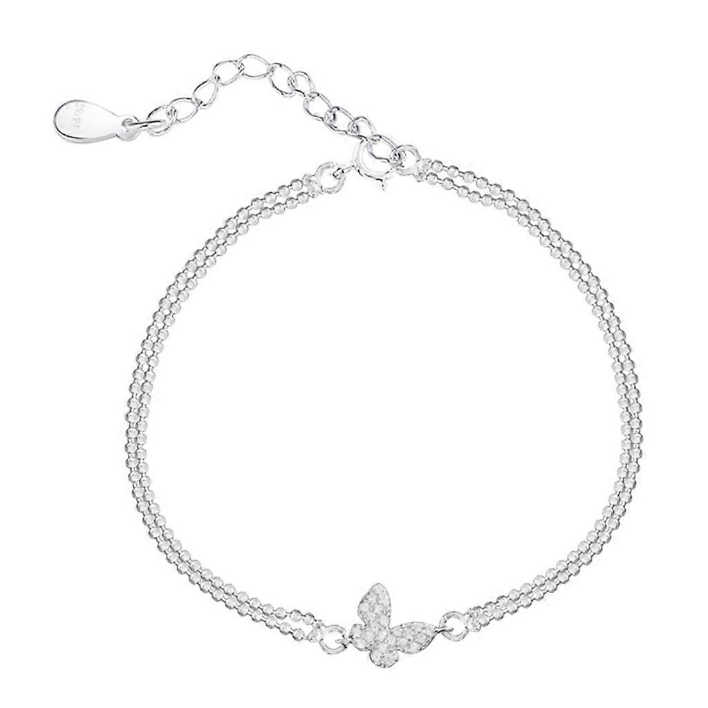 Butterfly-Charm Bracelet Double Layer Chain Shine-Bright Diamond Bracelet