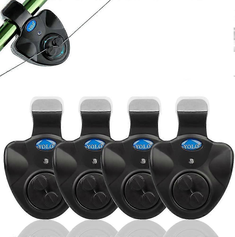 4 Pack Fishing Bite Alarm Sensitive Electronic Indicator Led Sound Alert On Fishing Rod With Loud Siren