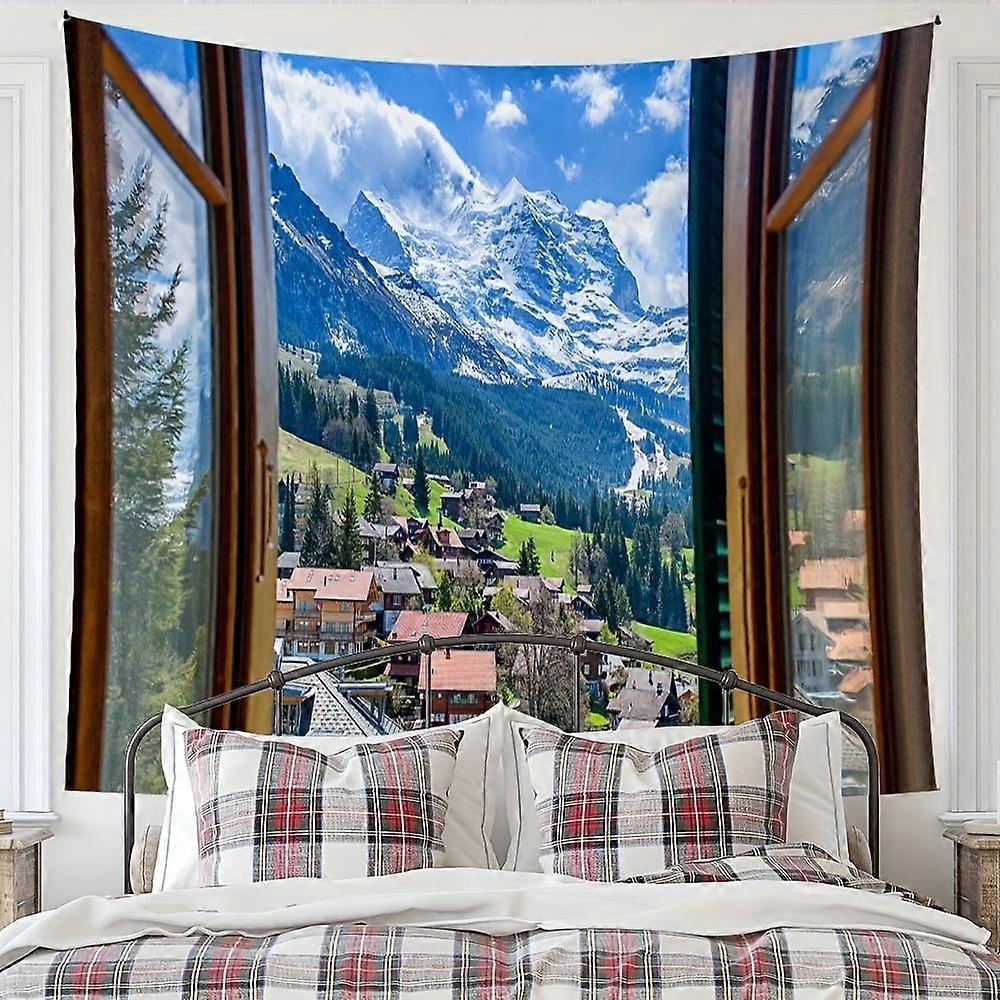Window Forest Landscape Painting Tapestry Wall Hanging Bohemian Style Psychedelic Mandala Bedroom Ho