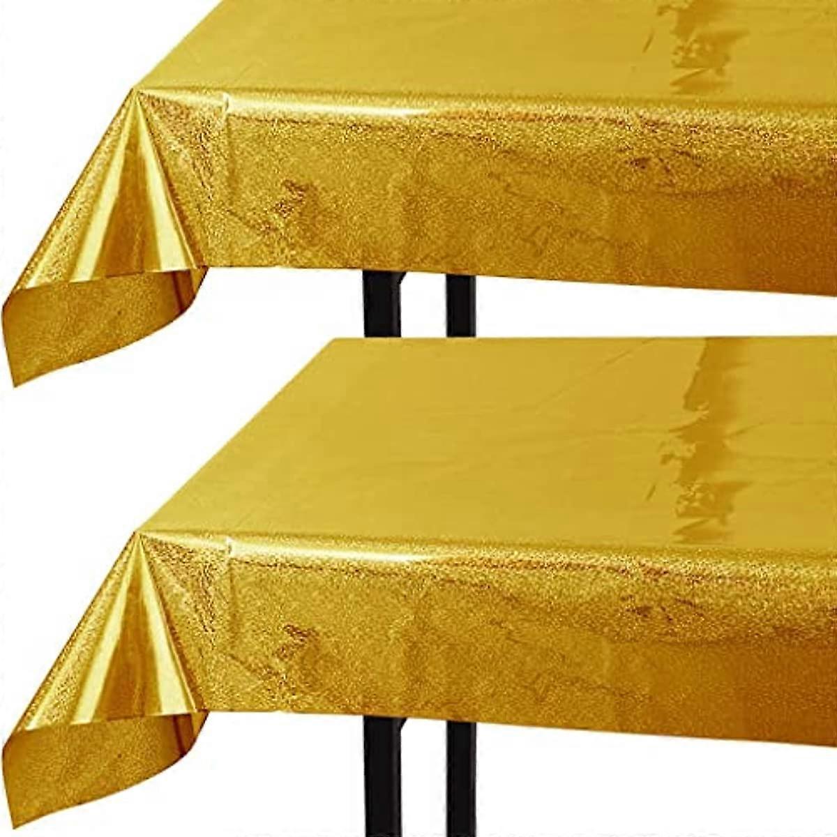 Disposable Plastic Tablecloths - 2-Pack Table Cloth for Parties - 108" x 40" Party Table Cloths Set - Gold Disposable Tablecloths for Rectangle Tables