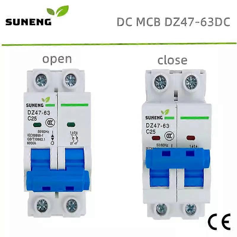 DC Miniature Circuit Breaker 2 Pole 250V 16A 32A 50A 63 Amp Isolator DC Disconnect Switch Solar PV SystemThermal Magnetic Trip