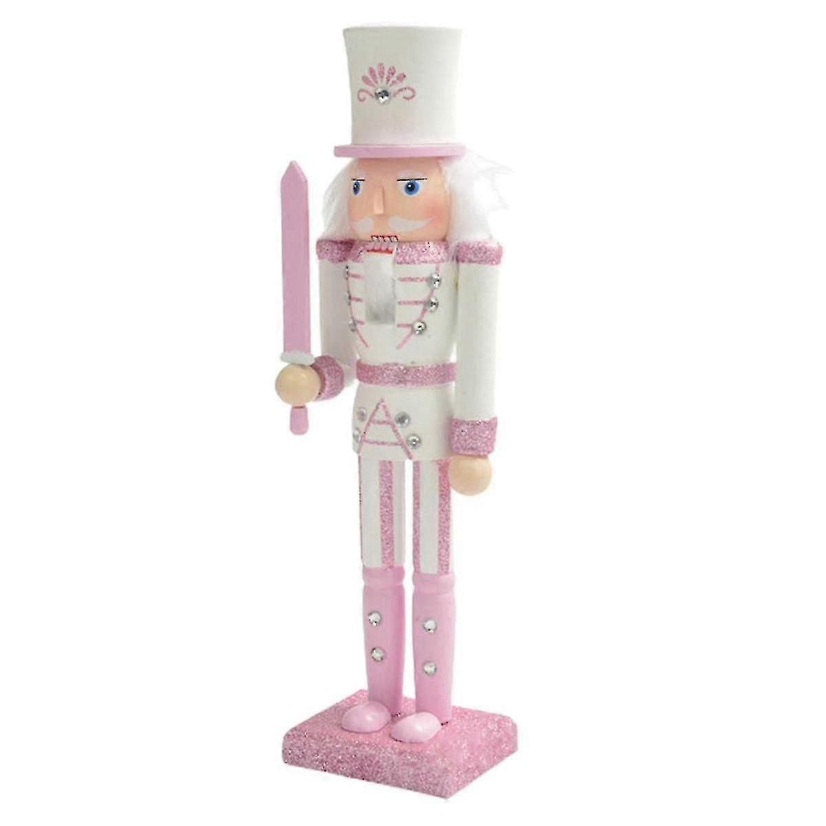 30cm Rosa Holz Nussknacker Figurine Weiß Haar Strass Intarsien Puppet Nussknacker Puppe Spielzeug Orname
