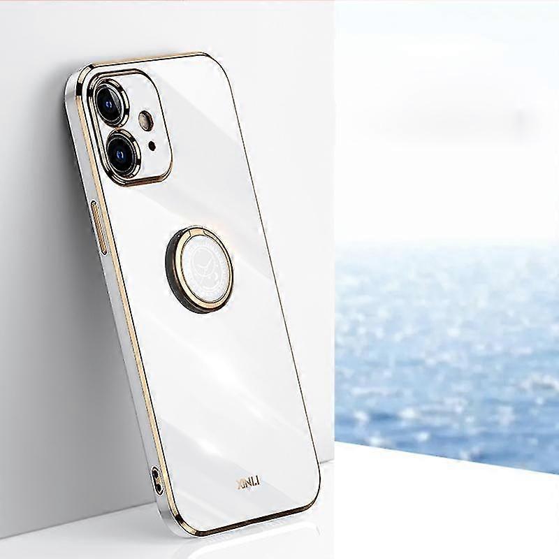 For Iphone 12 Xinli Straight 6d Plating Gold Edge Tpu Shockproof Case With Ring Holder