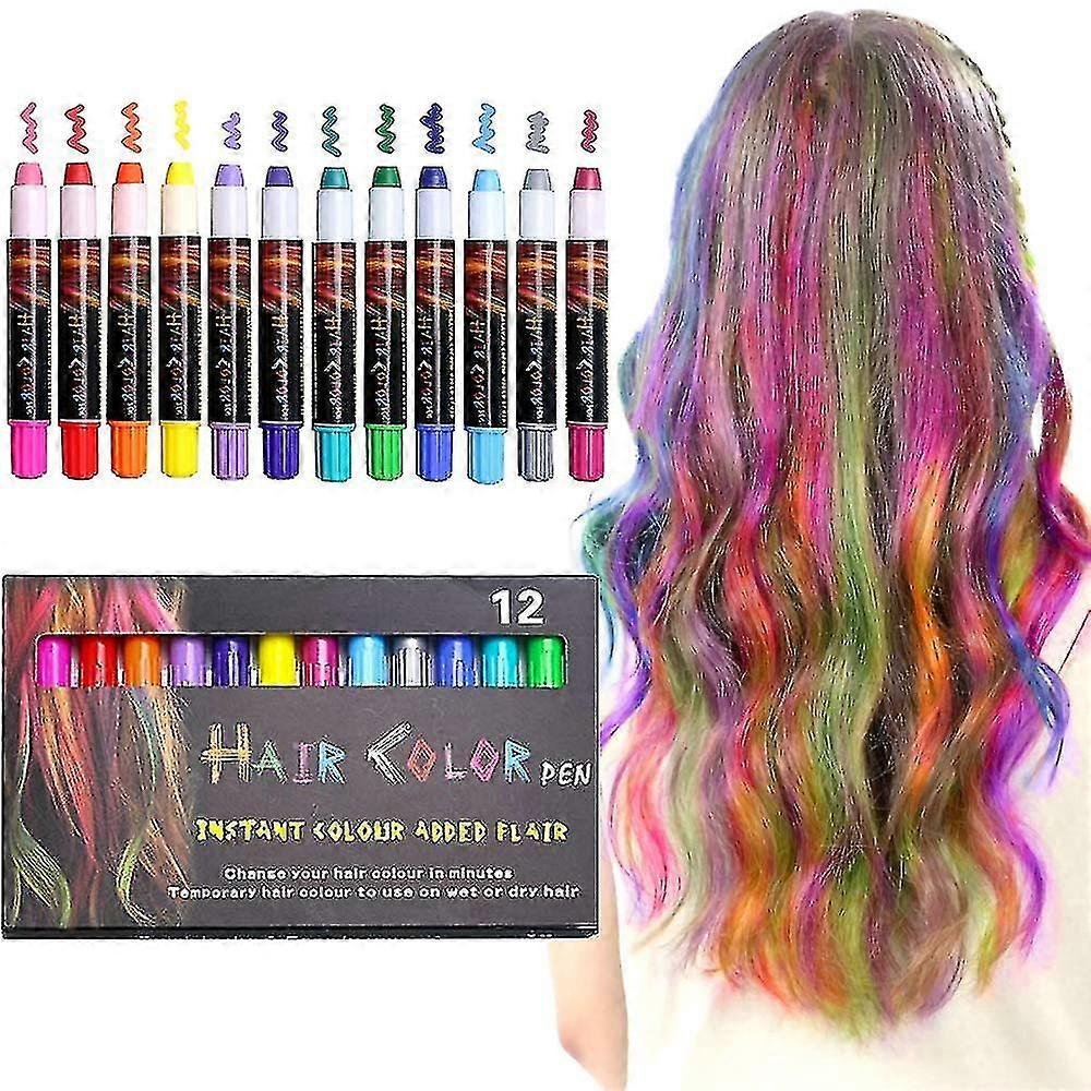12 لون الشعر المؤقت الطباشير الشعر الأقلام غير سامة صبغ الشعر القابل للغسل