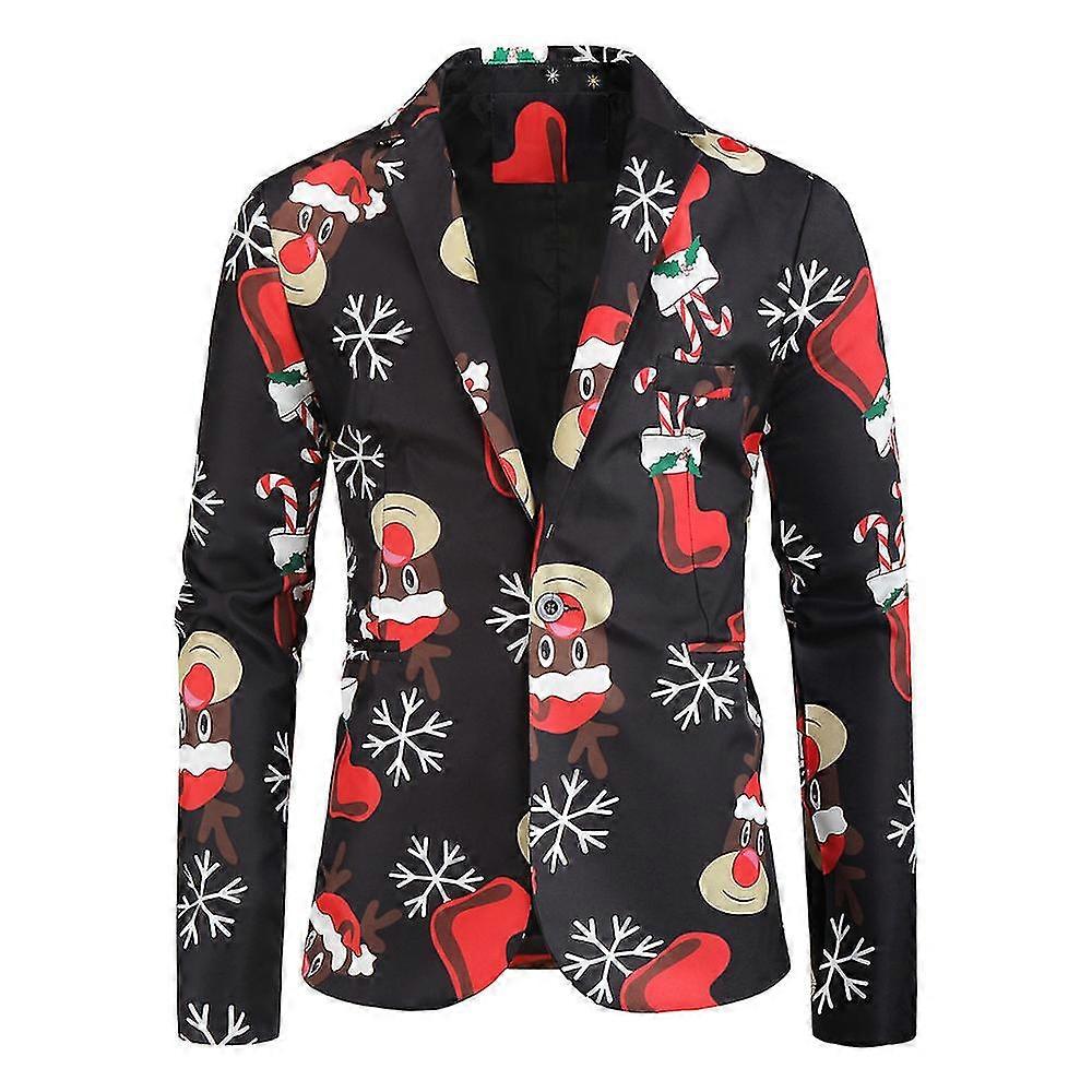 Men Christmas Long Sleeve One-button Blazer Suit Jacket Coat Pockets