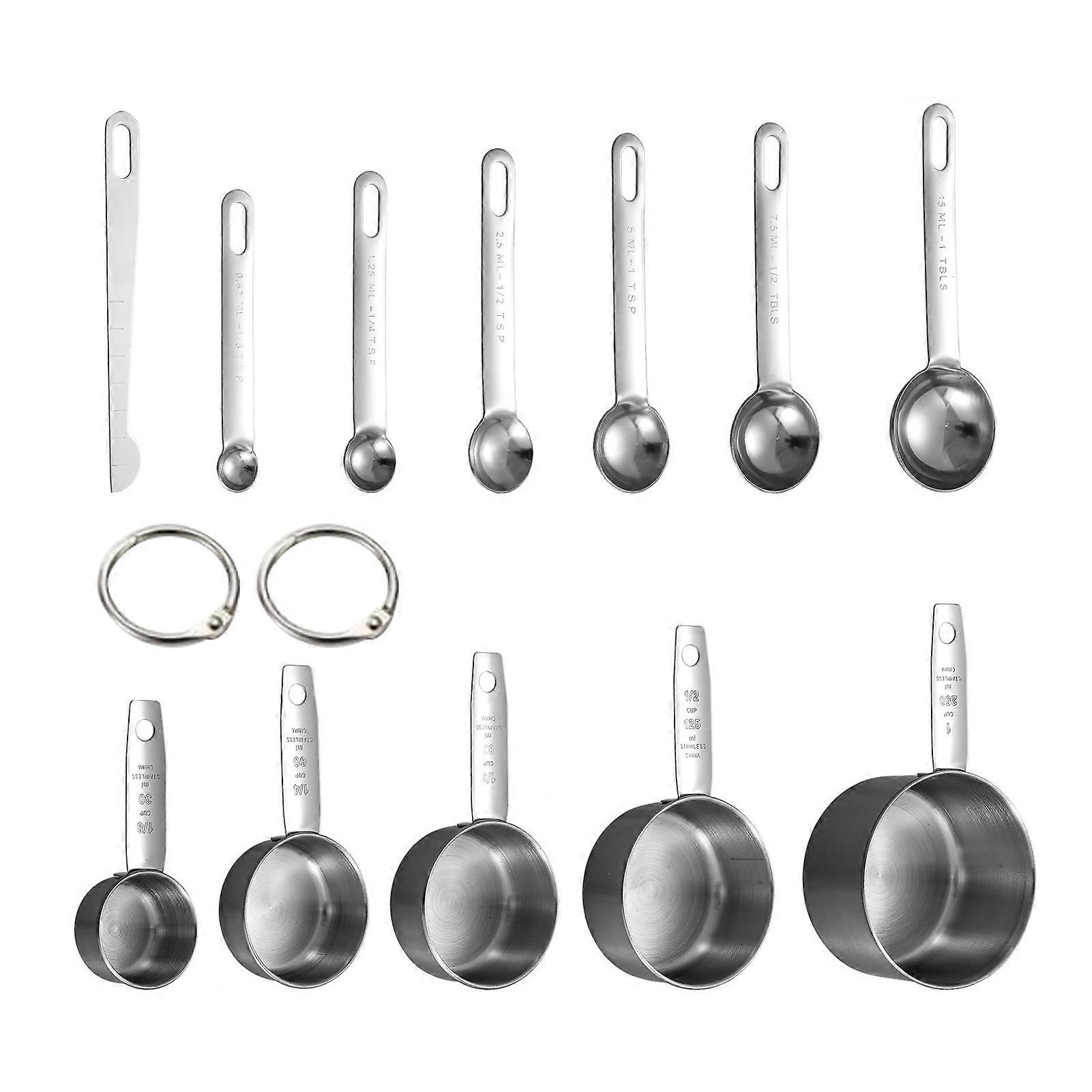 12Pcs Measuring Cups Spoons Set 5 Stainless Steel Nesting Measuring Cups 6 Measuring Spoons 1 Measuring Stick Baking Cooking Kitchen Gadgets Jikaix