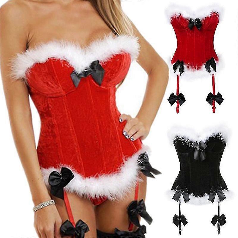 Sexy Velvet Christmas Corsets Women Miss Santa Bustier Corselet Bowknots Zipper Side Overbust Corset