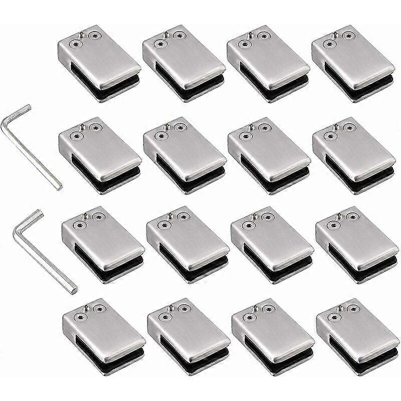 16 حزمة 304 مشابك زجاجية من الفولاذ المقاوم للصدأ - مشبك زجاجي مربع - مشبك زجاجي مسطح قابل للتعديل لدرابزين الدرج - درابزين مصقول - (10-12 مم مربع)