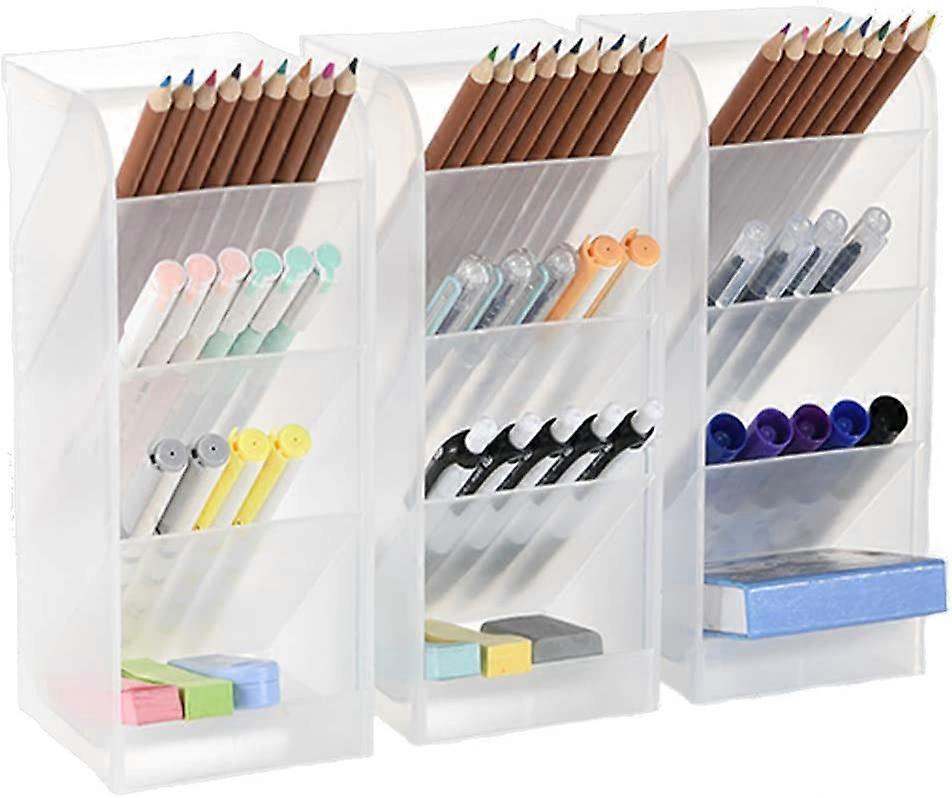 3 Pcs Big Desk Organizer - Organizer na długopis do przechowywania, do biura, szkoły, artykułów gospodarstwa domowego, Półprzezroczysty biały uchwyt do przechowywania długopisów, duża pojemność, zestaw 3, 12 C