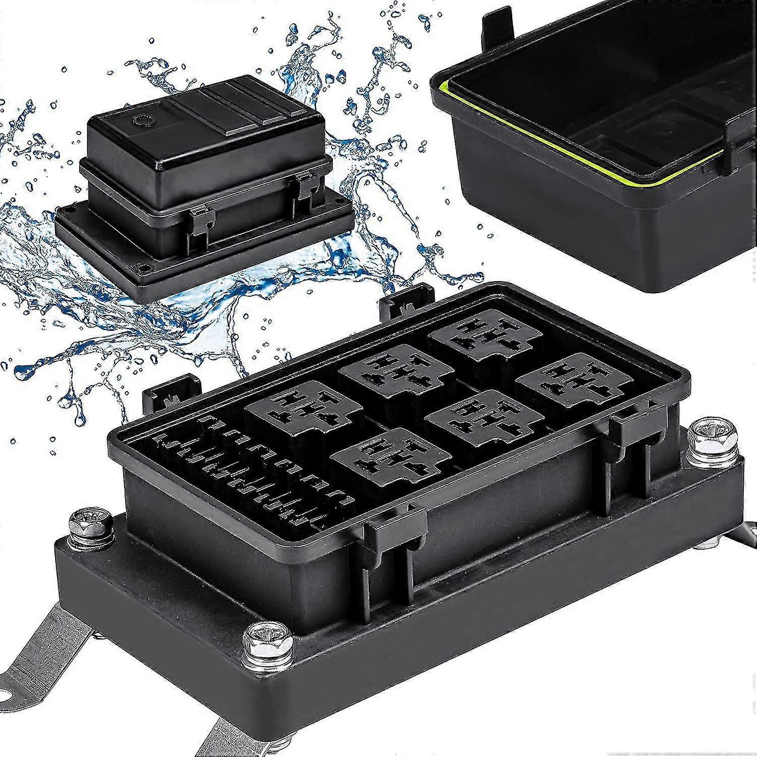 12v Auto Waterproof Fuse Relay Box Block [6 Bosch Style Relay Holder] [6 Atc/ato Fuse Holder] Universal Relay Block Box For 12v Automotive Vehicles Ca