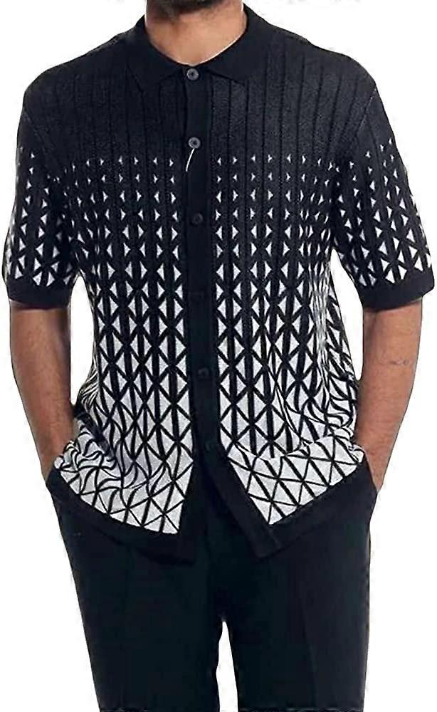 Miesten 2-osainen asu Criss-Cross Pattern kävelypuku Lyhythihainen setti pitkillä housuilla Button Beach Casual