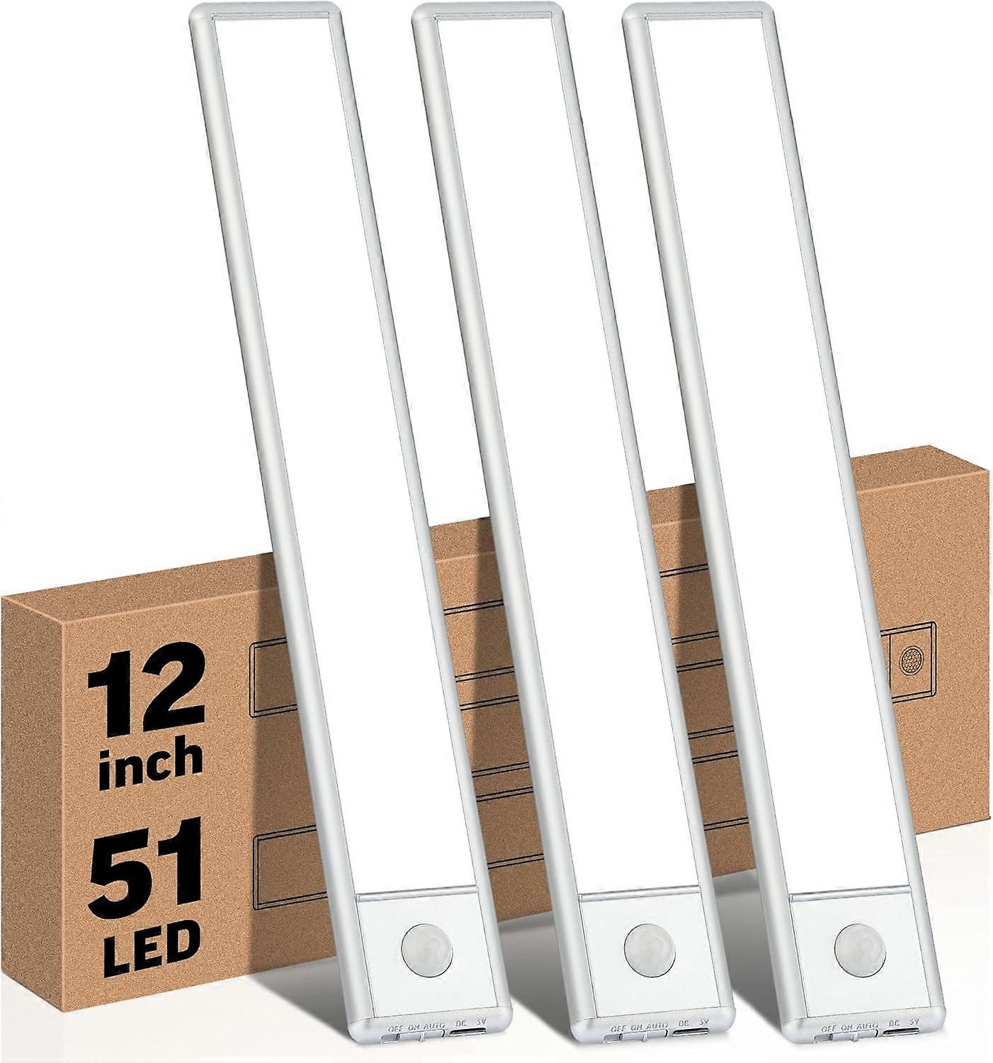 Senzor de mișcare cu 51 de LED-uri sub luminile dulapului, lumini de dulap reîncărcabile magnetice de 12 inchi, bară de lumină de noapte fără fir pentru dulapul de bucătărie Cu