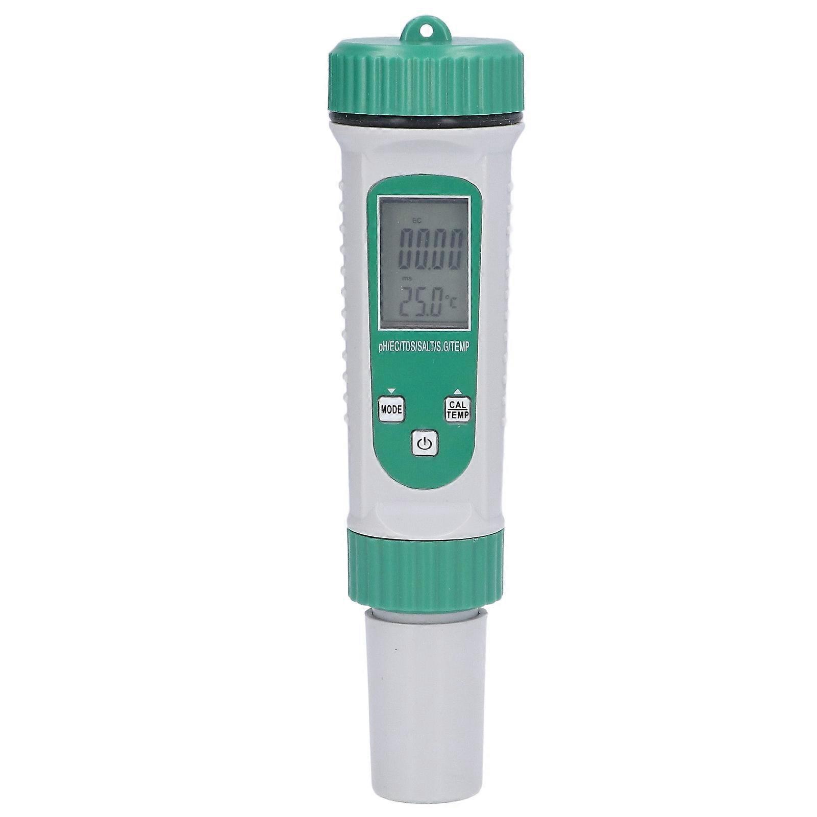 6 in 1 Water Quality Tester PH EC TDS SALT S.G Temperature LCD Screen White Backlight High Accuracy