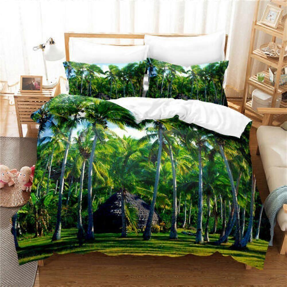 v1150 Lençóis Tropical Selva Coqueiro Colcha Colcha Conjunto de Capa de Edredão Roupa de Cama DuplaConjunto de Cama de 3 Peças (1 Capa de Edredão + 2 Fronhas) Lençóis 