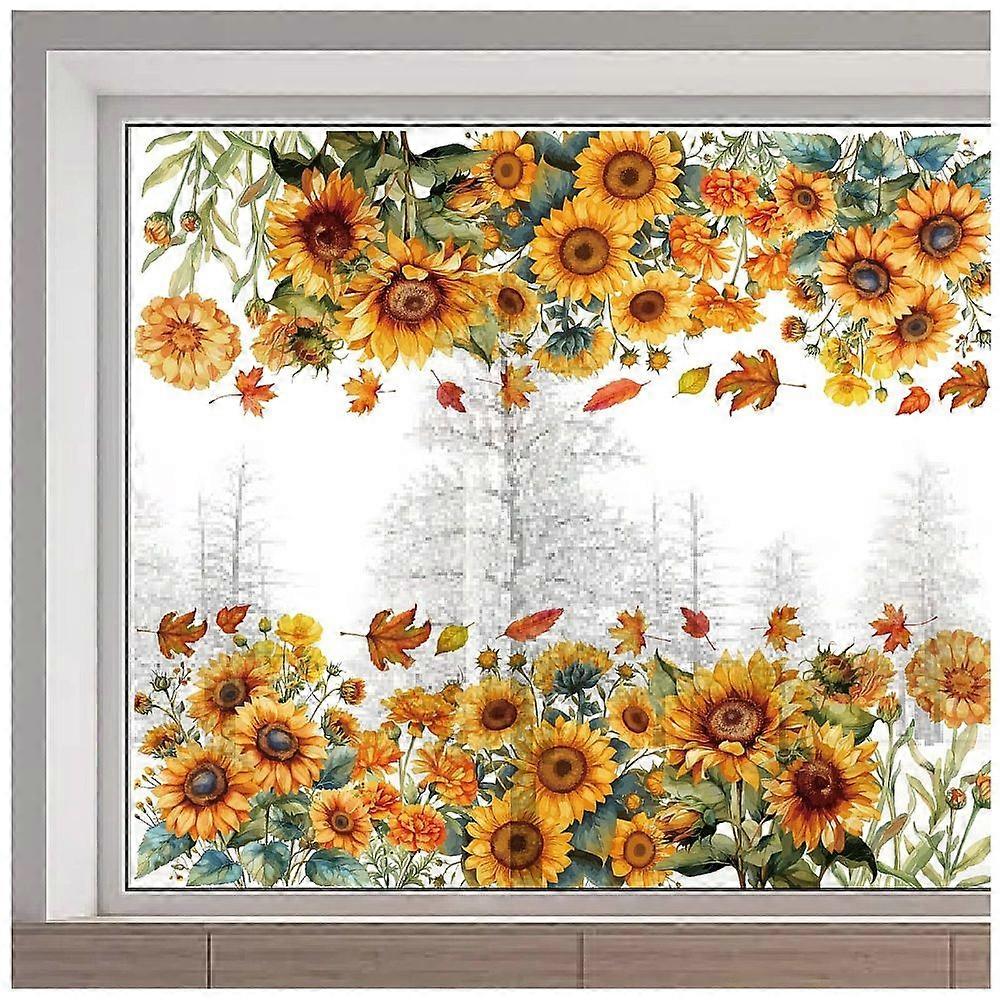 PVC Window Static Stickers Rectangle Shape for Window Decoration Sunflower 380x1160mm