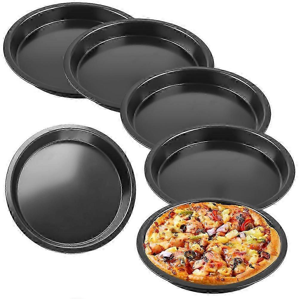 Sæt med 6 pizzaplader, runde pizzaplader, diameter 20 cm, pizzapande i stål, non-stick belægning, non-stick belægning