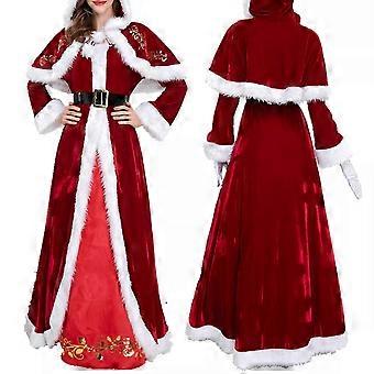 Women Christmas Mrs Santa Claus Costume Dress Hooded Cloak...