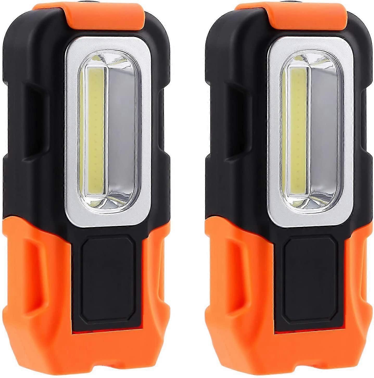 Portable Led Work Light, Hanging Hook Magnetic Flashlight, Battery Powered Pocket Work Light 2-pack