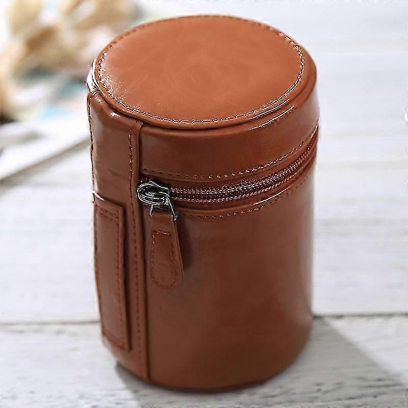 Medium Lens Case Zippered Pu Leather Pouch Box For Dslr Camera Lens, Size: 13x9x9cm(Brown)