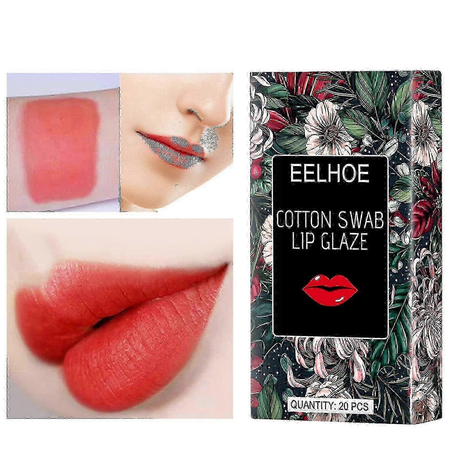 Eelhoe Cotton Swab Lip Gloss Cigarette Case Portable Creative Not Fade 0.15mlx20 Red Lipstick