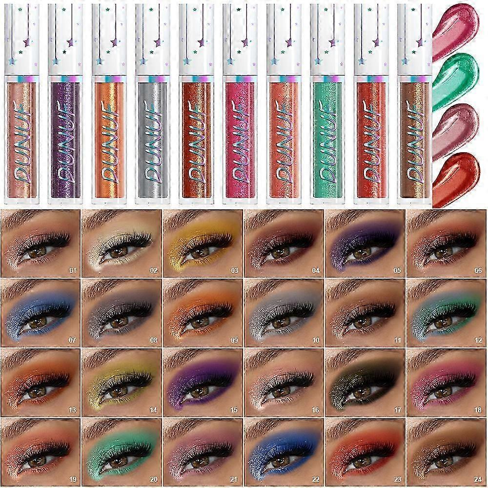 Vloeibare glinsterende glitter oogschaduw eyeliner, hoog pigment gekleurde metalen oogschaduw stick eyeliner, waterdichte lange lastin, 6 stuks set