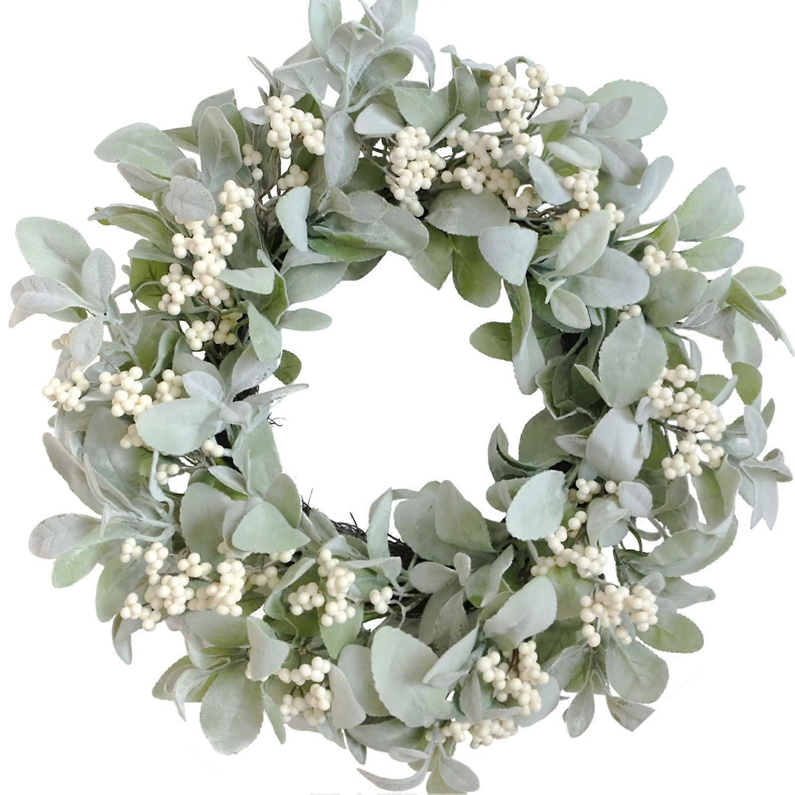 Lambs Ear Wreath with White Berries for Spring Decor 18"