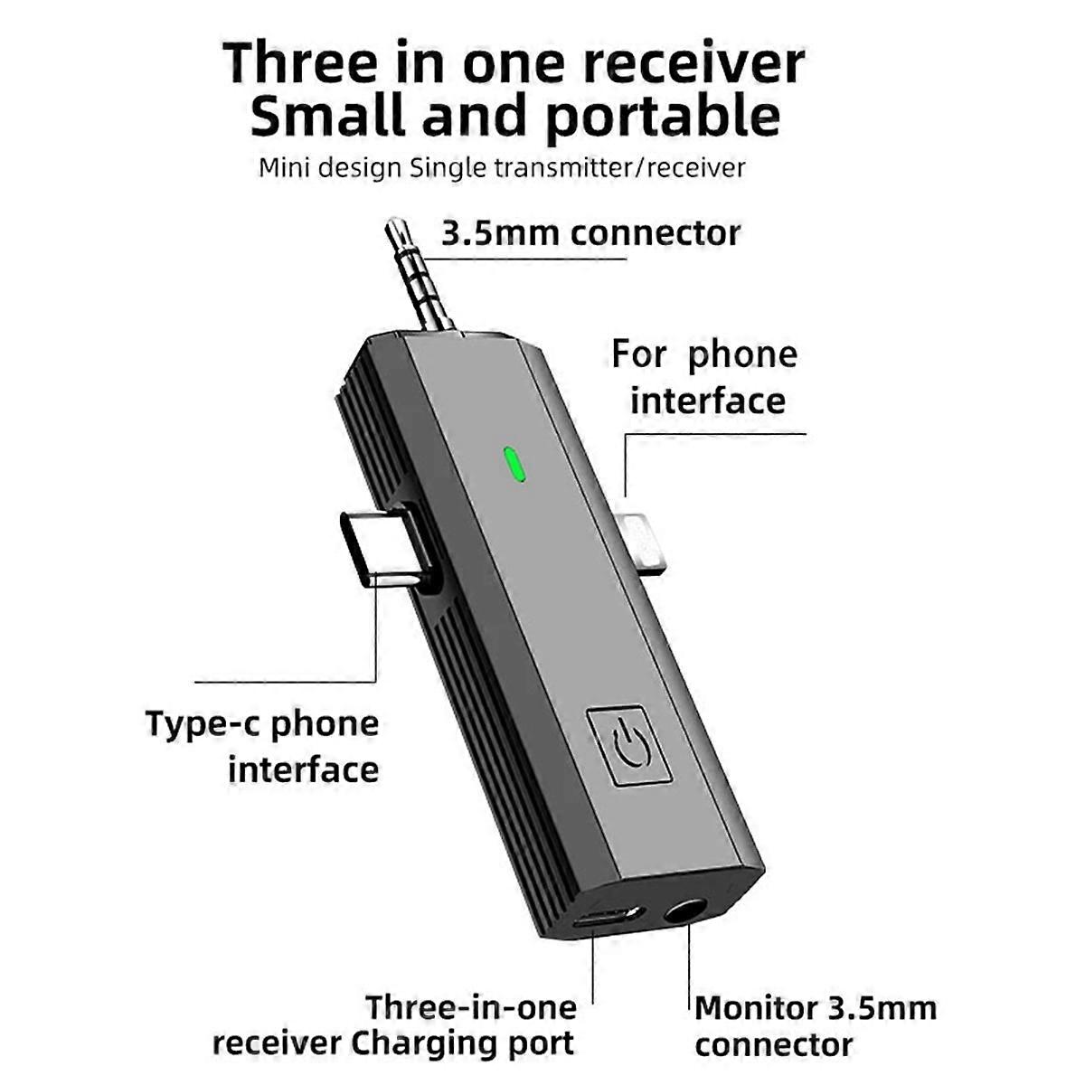 3 in 1 Wireless Lavalier Microphone Universal Ai Noise Reduction Microphone Mic Type-C 3.5mm Jack L
