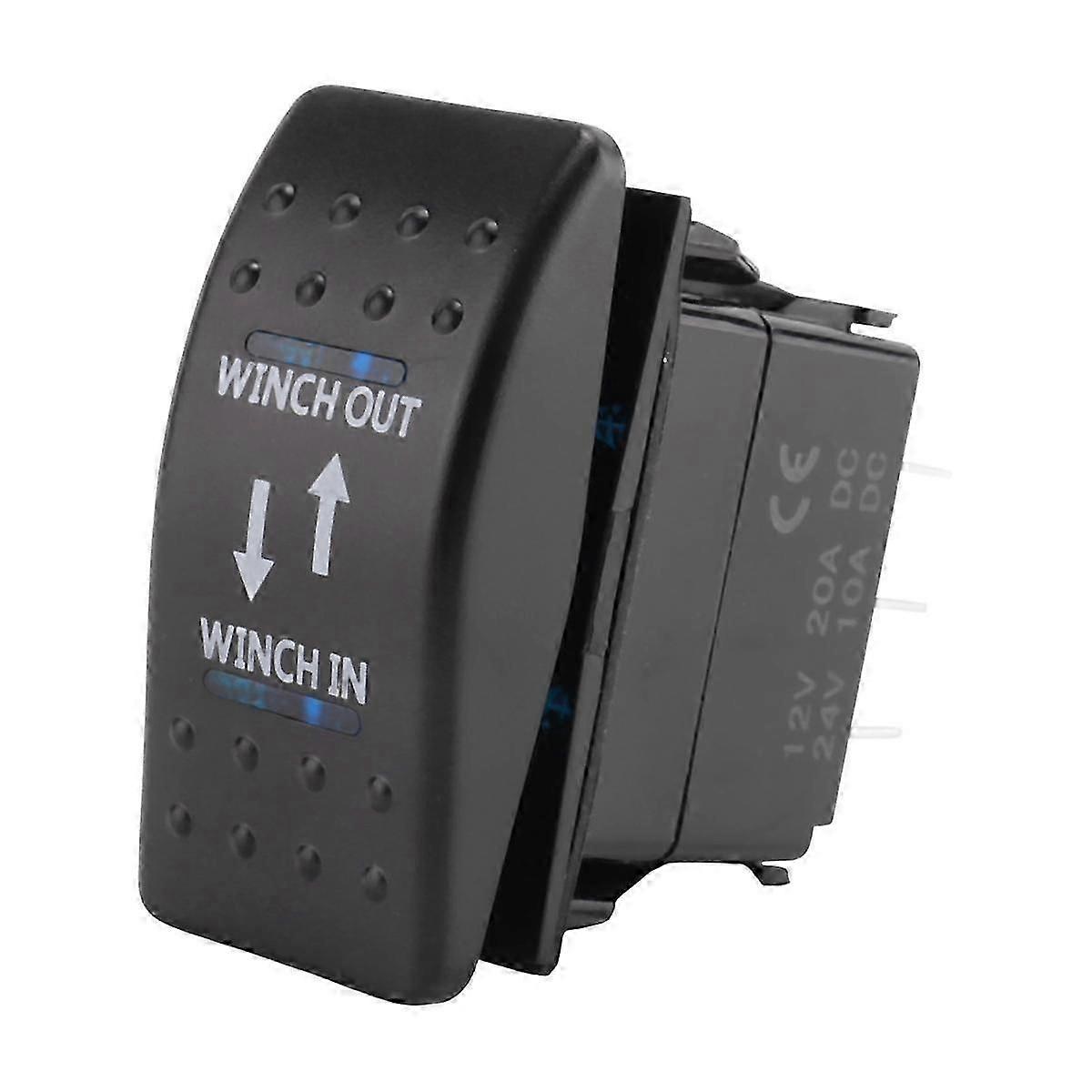 12V 20A Winch In Winch Out ON-OFF-ON Rocker Switch 7 Pin LED blue js