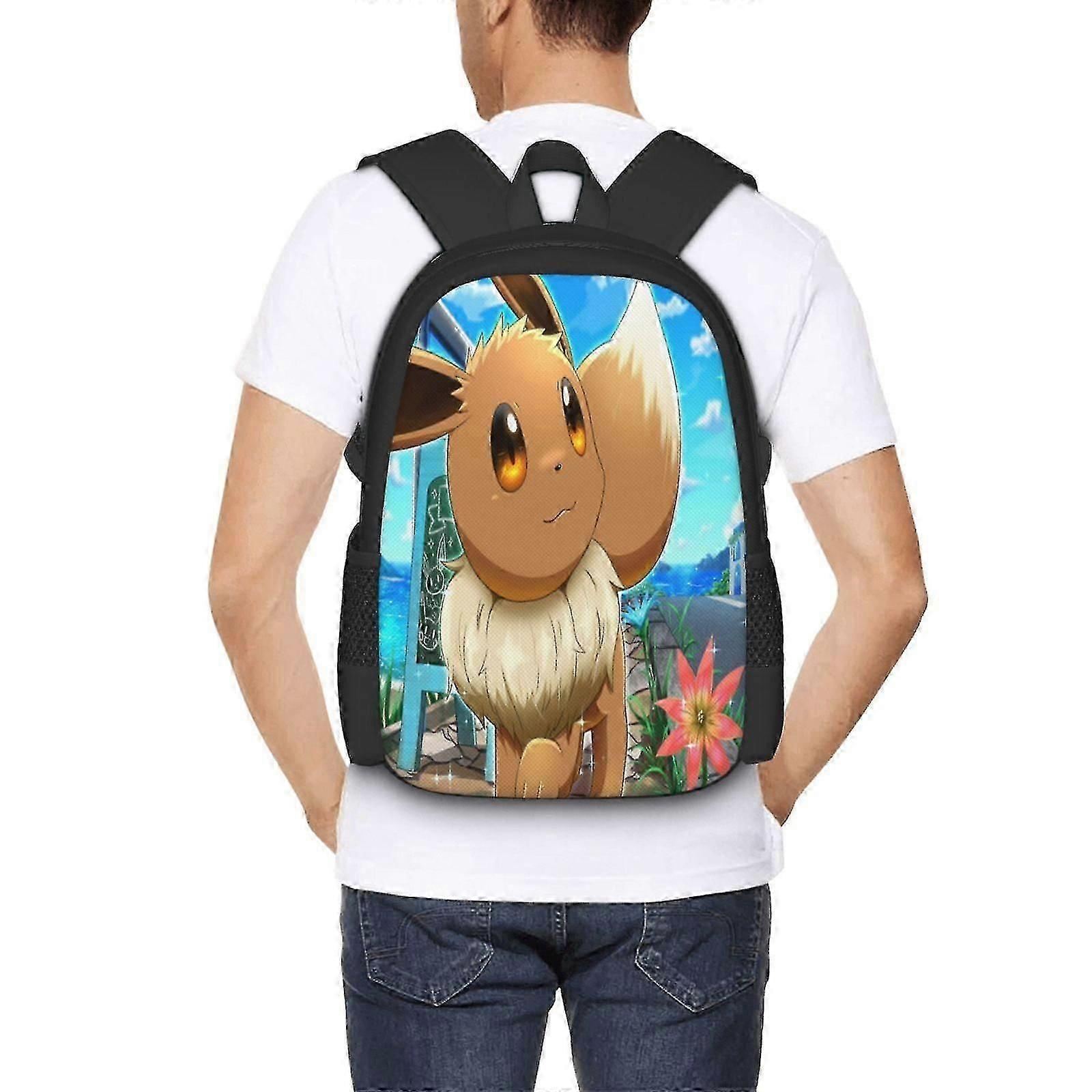 c1695 Eev-ee Cartoon Backpack Large Capacity Laptop Bag Lightweight Adjustable Straps Casual Large Capacity fv1695