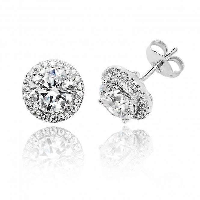 Silver & Co Claw Set Halo Cubic Zirconia Stud Earrings SEG0009CZ
