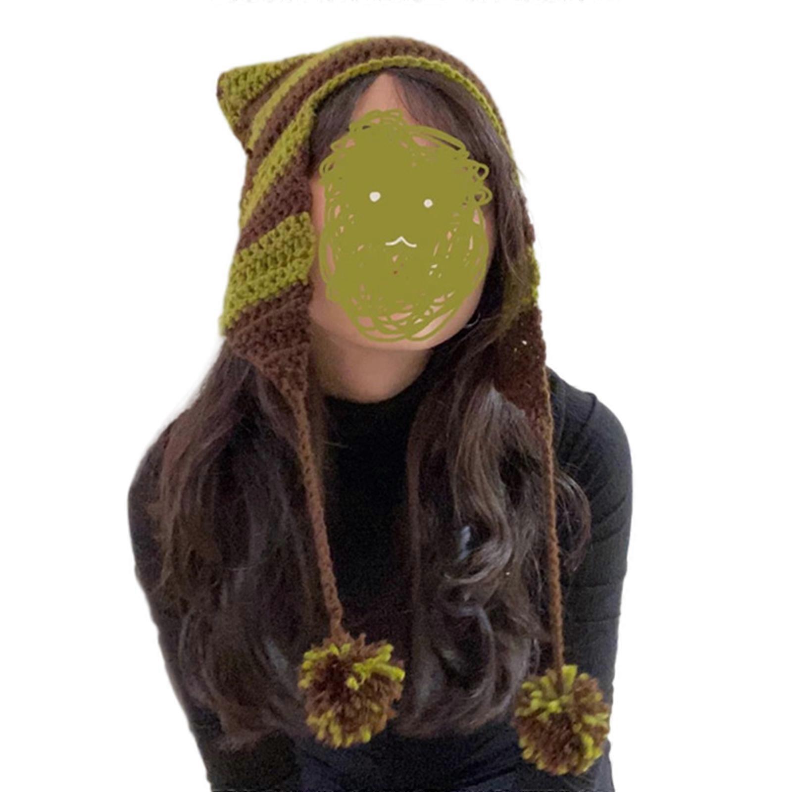 Girl Cartoon Kitten Ear Striped Knit Beanie Hat Y2K Party Hat Photo Props Hot Girl Cute Slouchy Knitting Hat