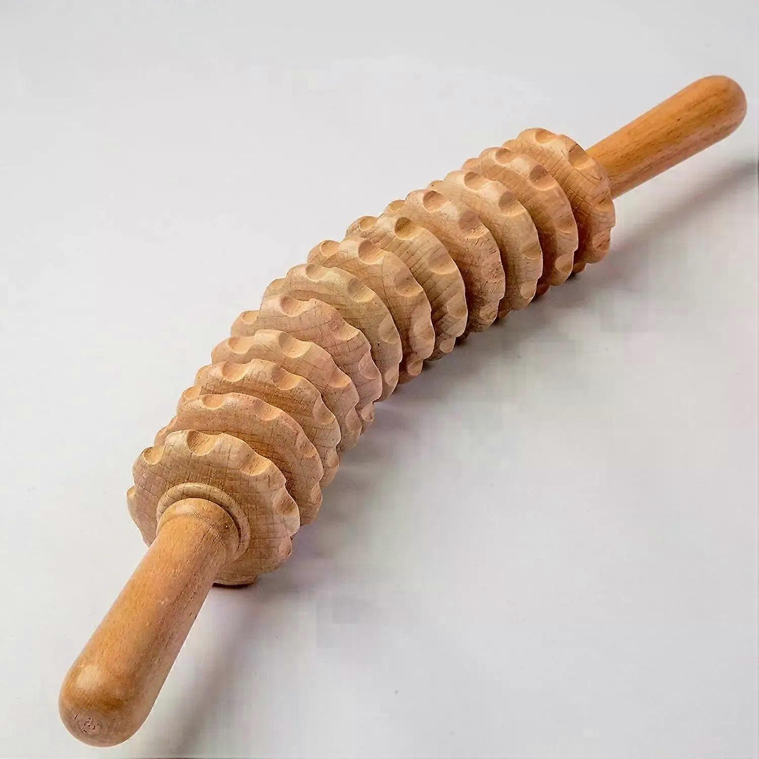 1pc 12 Rollers Handheld Wooden Massager for Trigger Point Therapy, Cellulite Reduction, and Muscle Relaxation