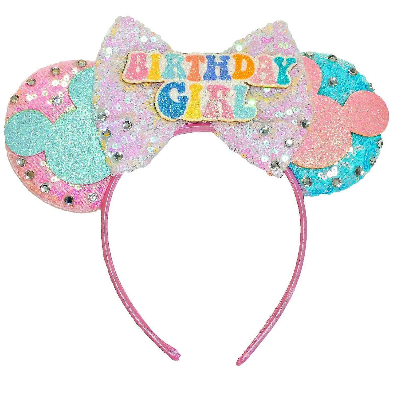 Mouse Ear Headbands Sequin Bow Ears Headbands for Women Adults Cute Hair Accessories for Costume Cosplay Princess Birthday Party Decorations (Birthday