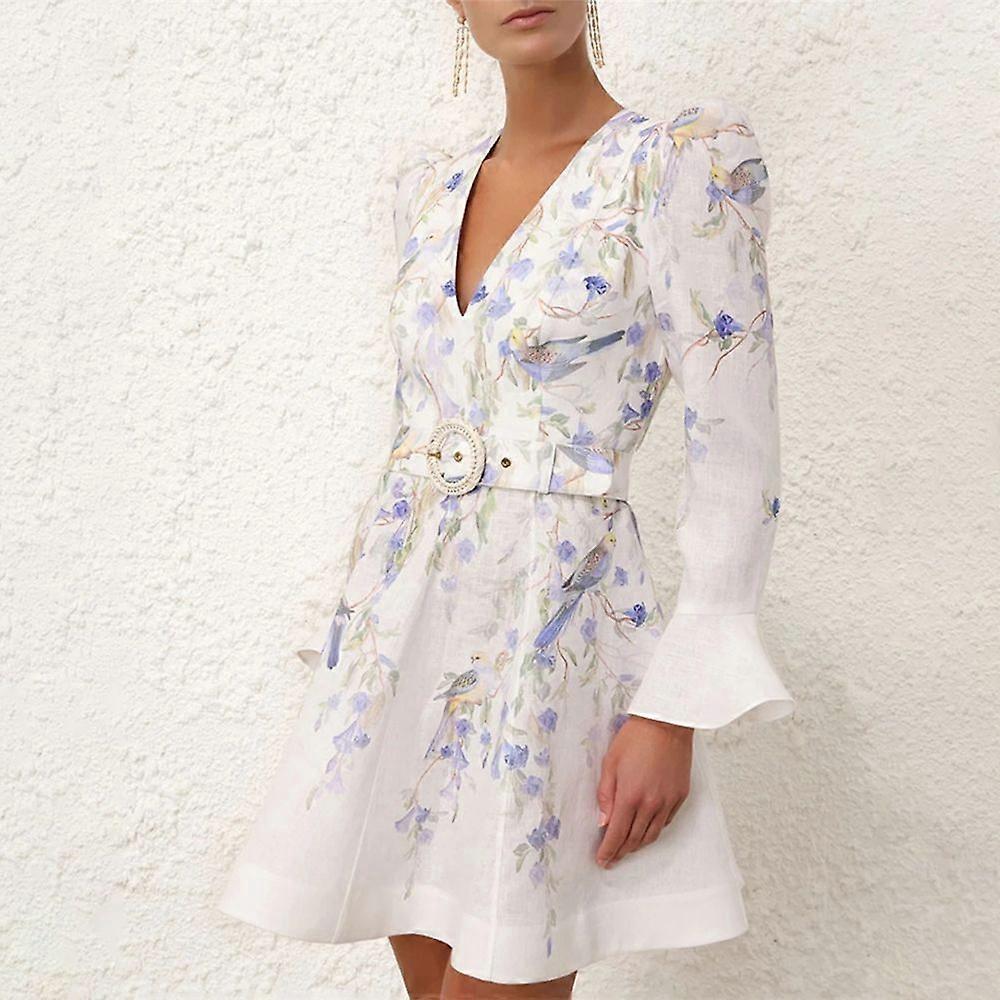 שמלת חולצת מיני מודפסת מכופתרת עם חגורה של צים סטייל Natura