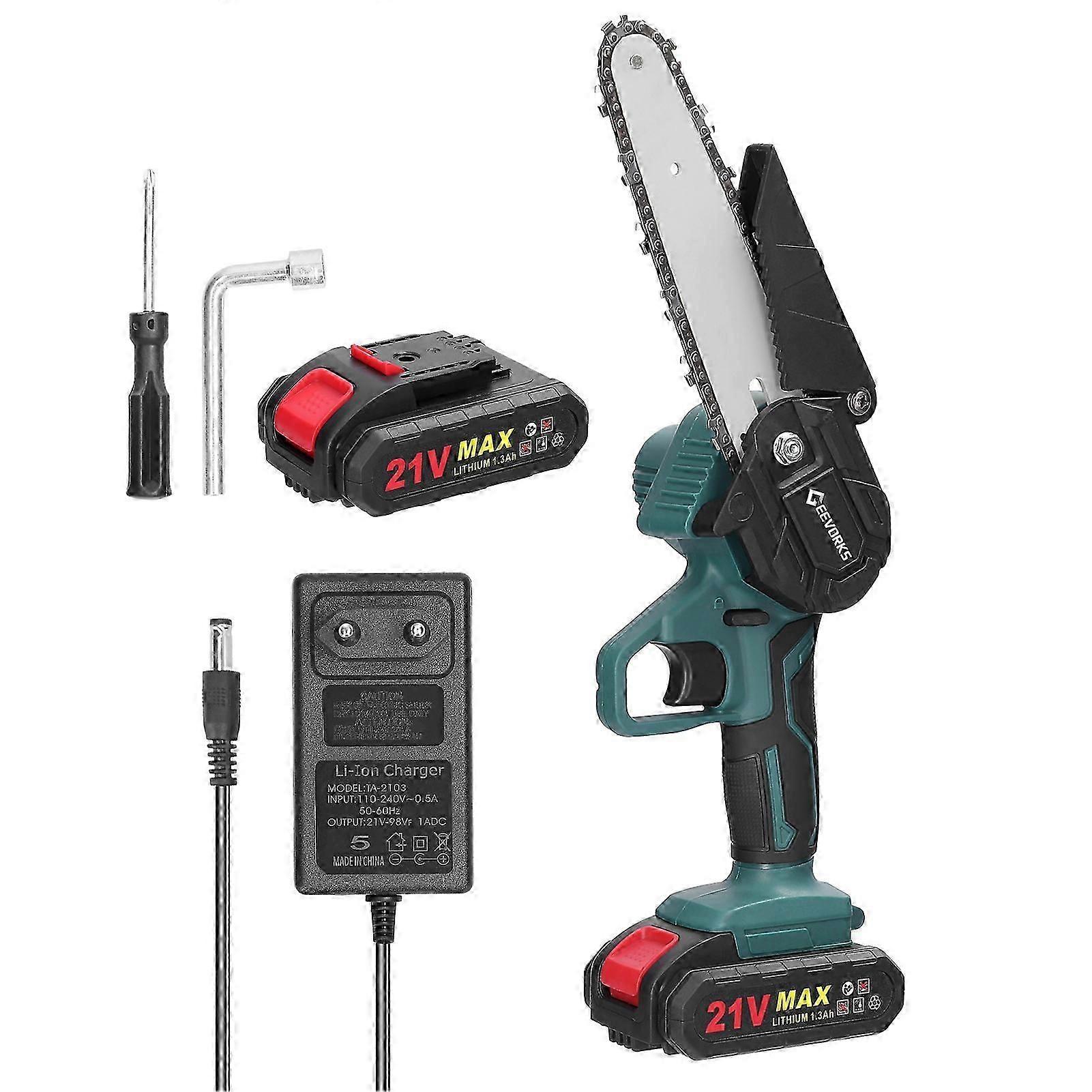 מסור גיזום חשמלי נייד נטען 21V 6 אינץ' - כלי נגרות ביד אחת לגינה ומטעים